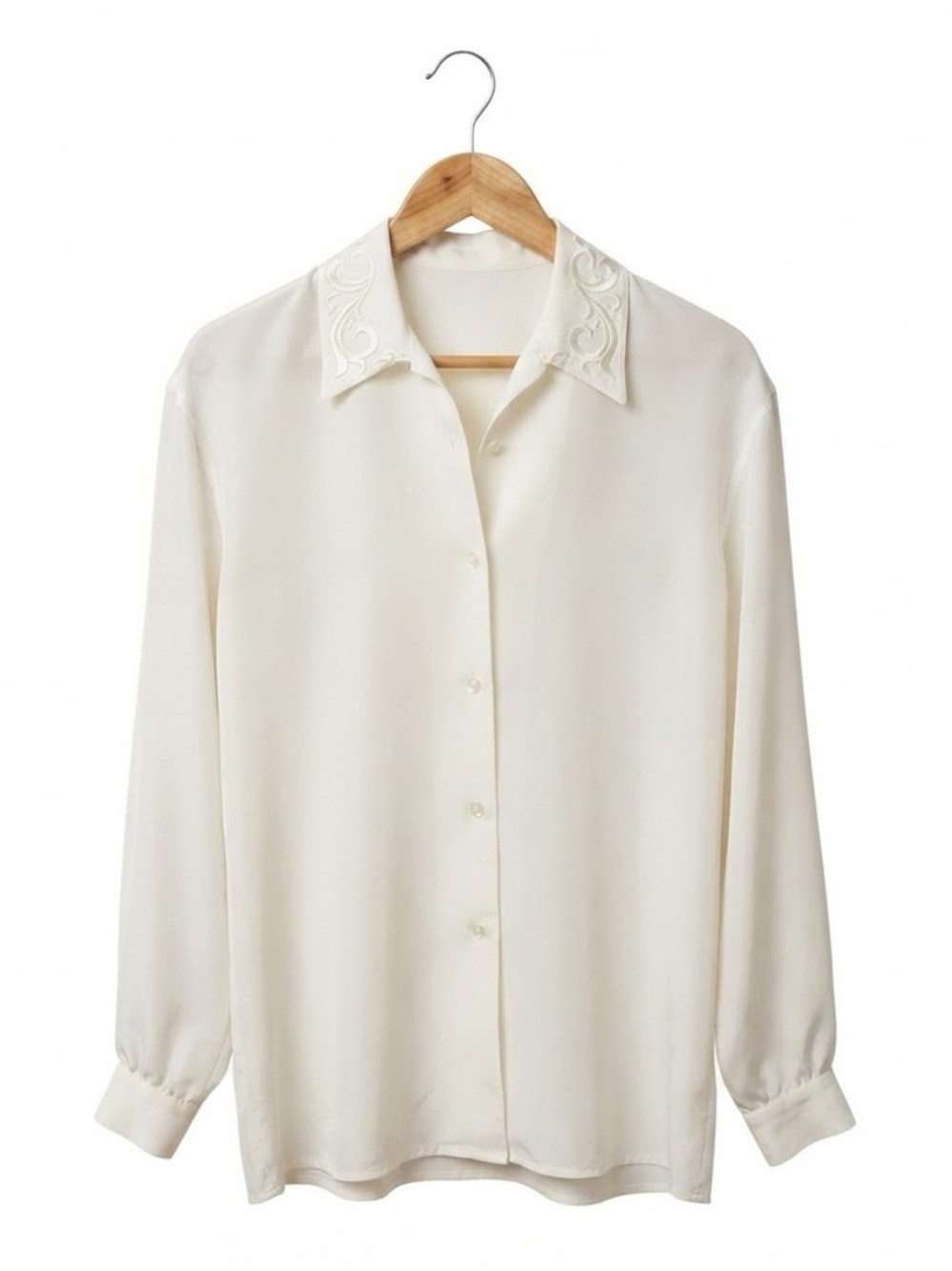 Vintage Embroidered Russ Signature Button Down Shirt Blouse 14 White